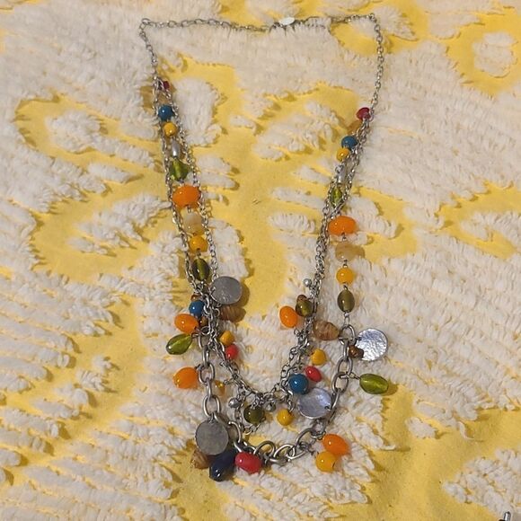 3 Strand Multi-Colored Beaded Necklace - Picture 1 of 3
